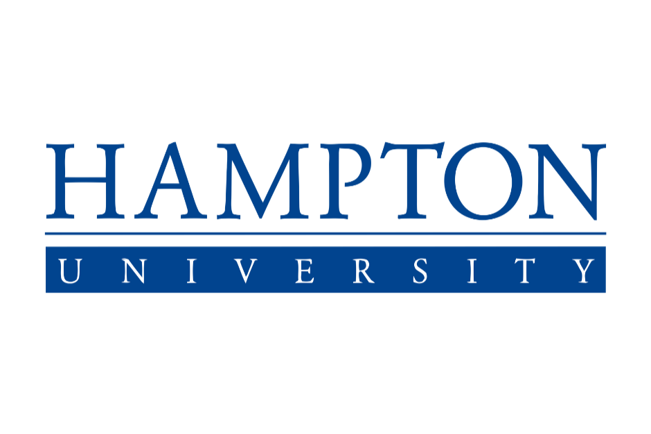 Hampton University logo with the words 'HAMPTON' above and 'UNIVERSITY' below a horizontal line, all in blue on a white background.