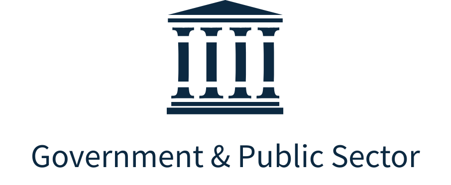 Icon of a government building with pillars, above the text 'Government & Public Sector'.