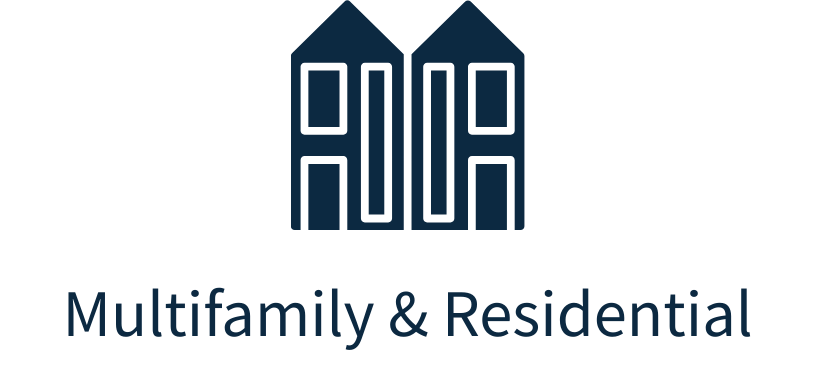 Logo featuring a stylized house with multiple windows above the text "Multifamily & Residential."