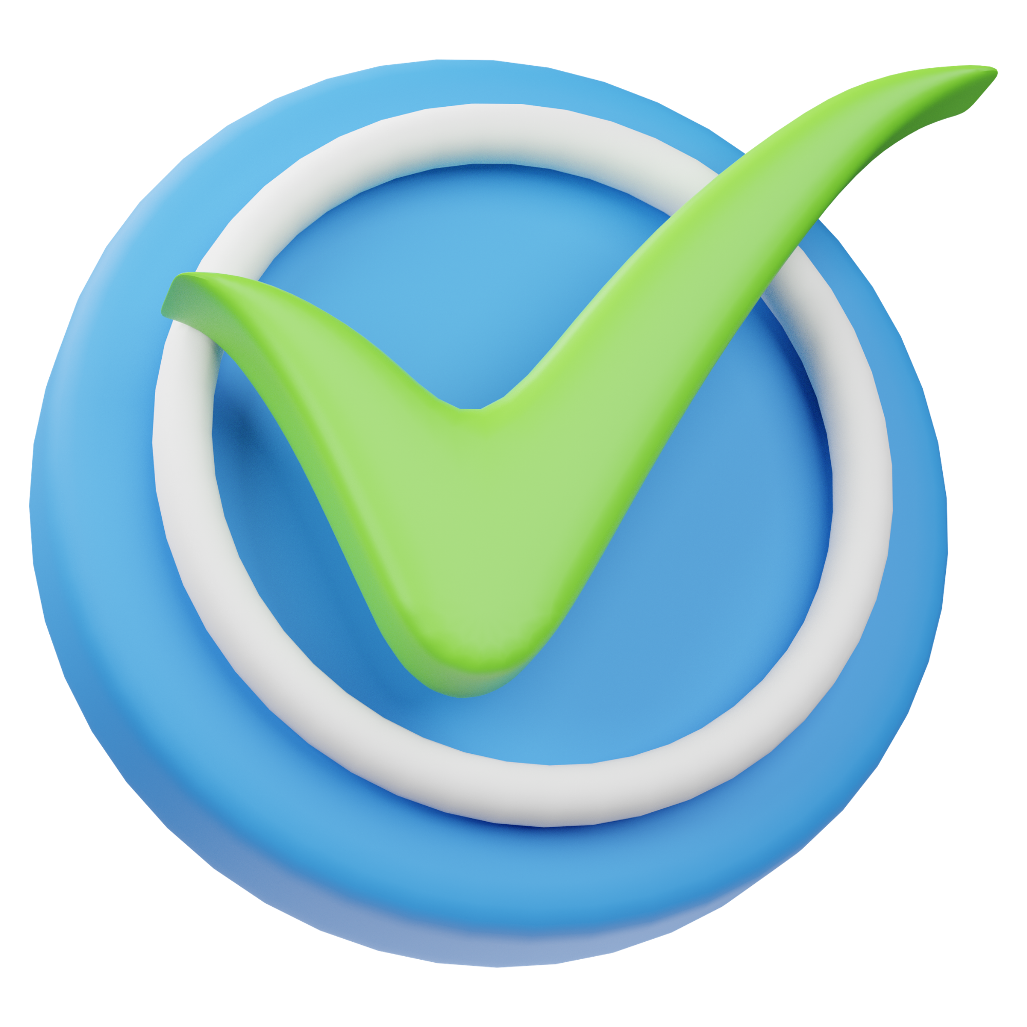 Close-up of a stylized blue and white globe with a green checkmark overlay.