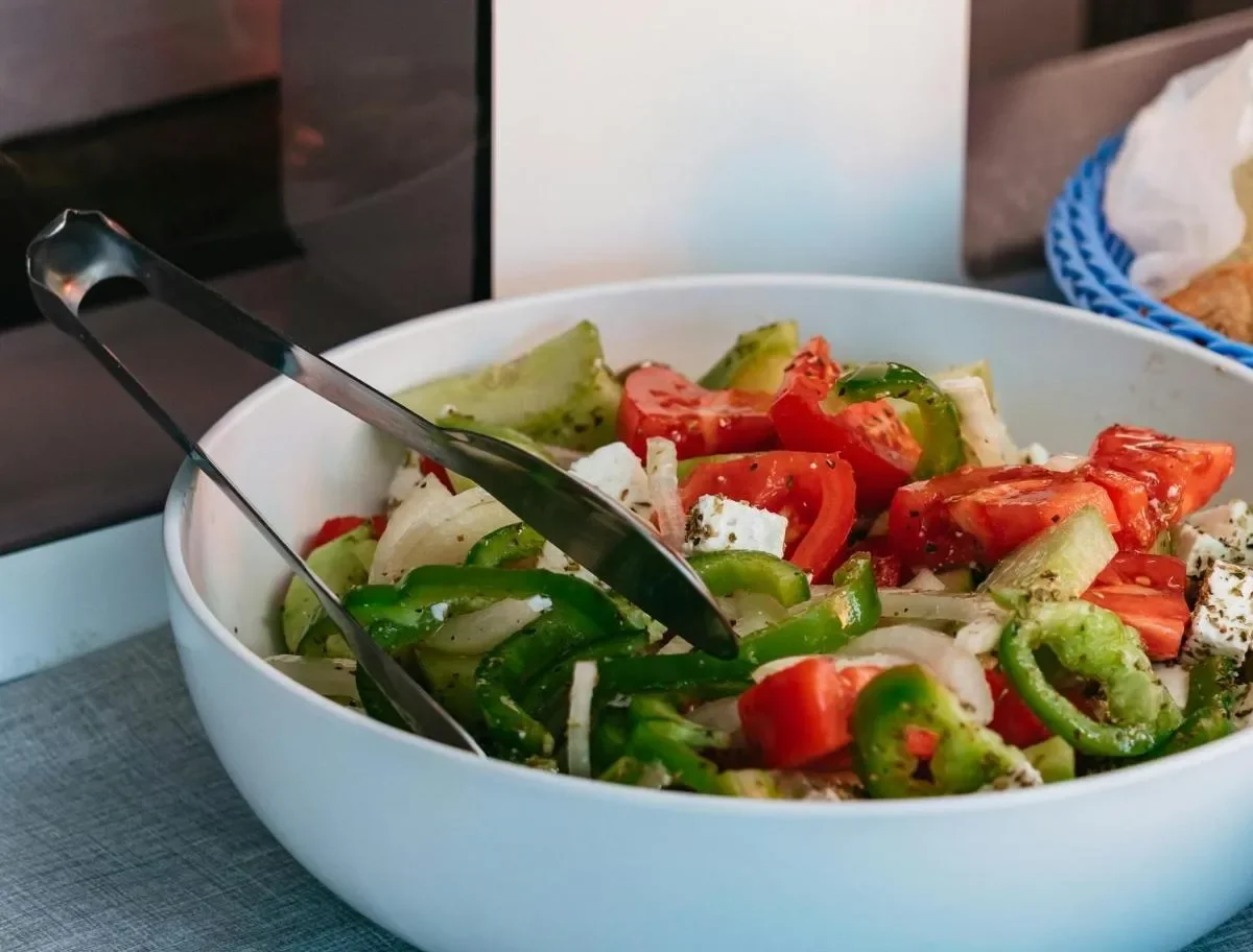 Bowl of greek salad.
