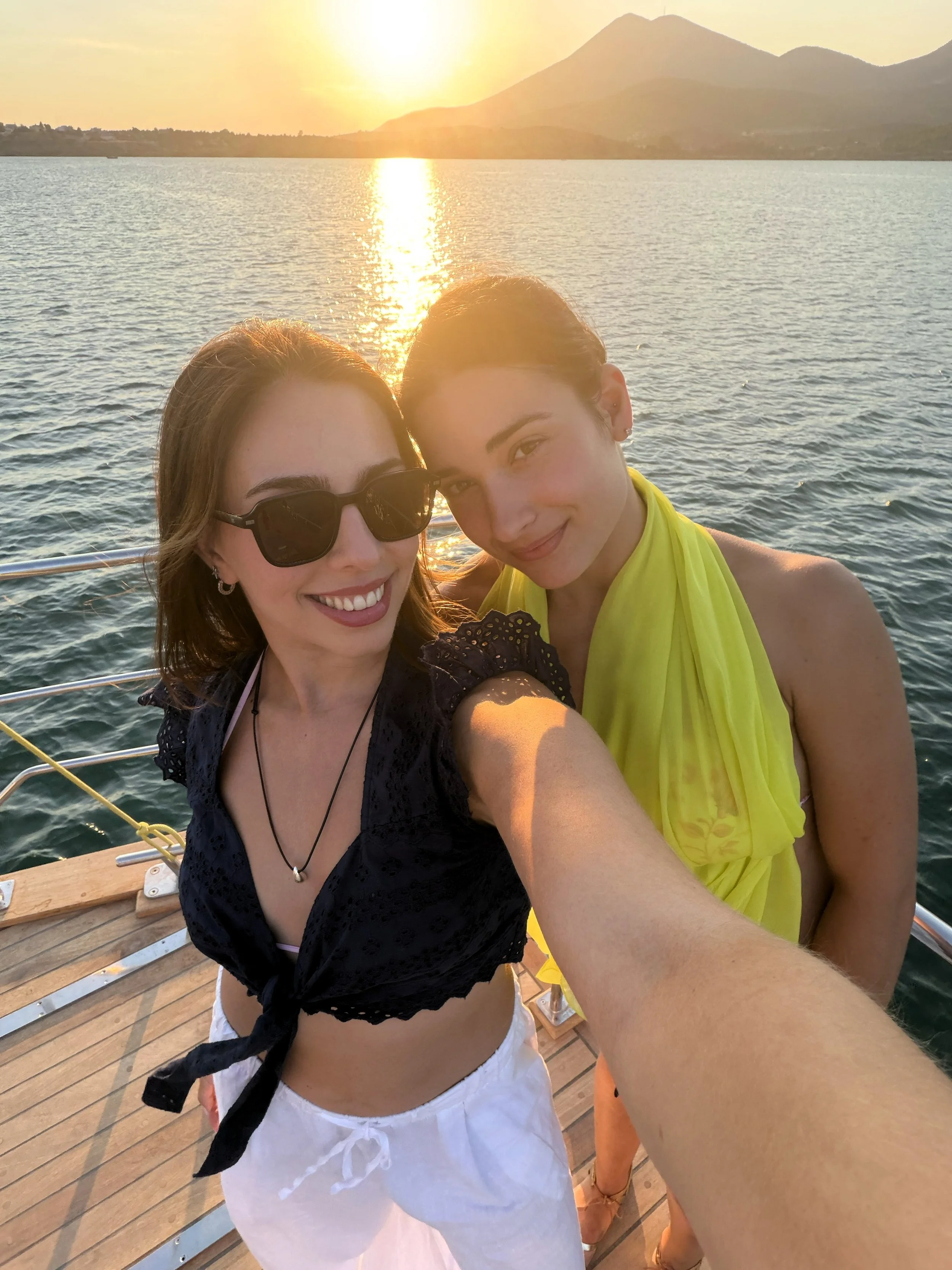 A selfie taken on a catamaran.