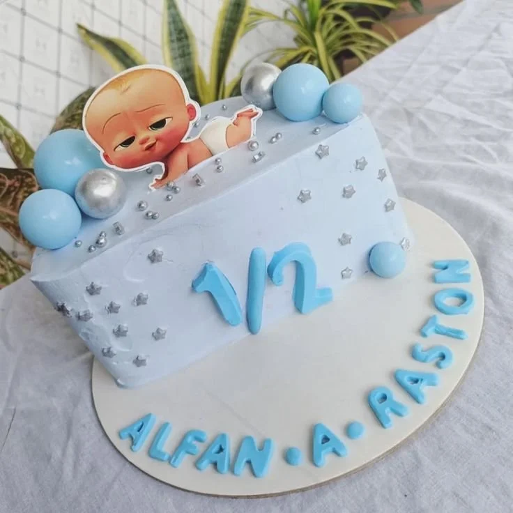 Boss Baby Half Birthday Shape Cake