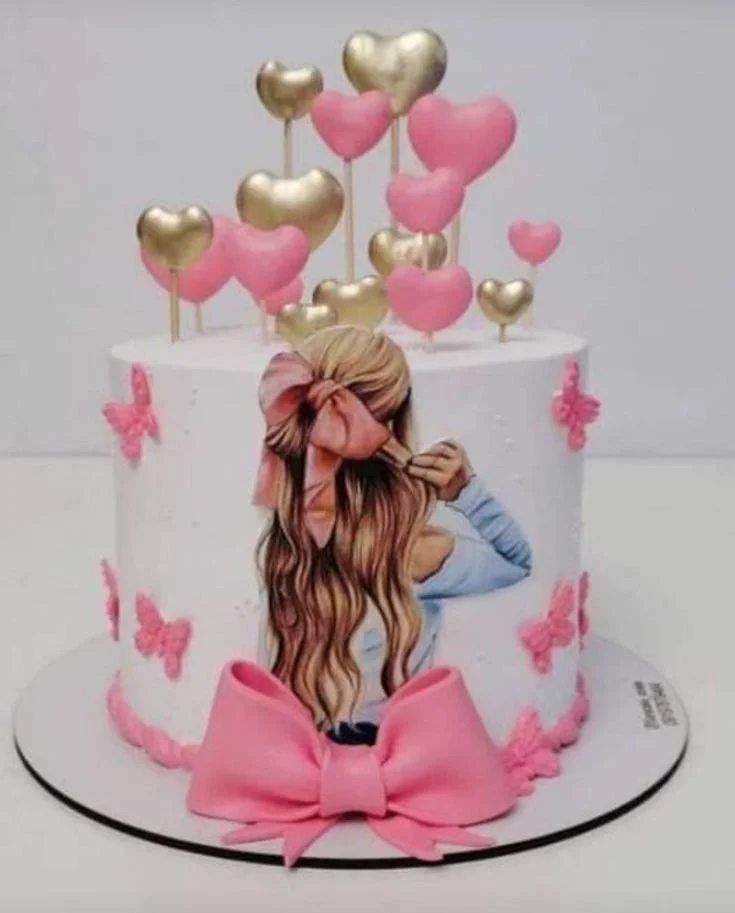 Girl with hearts Cake