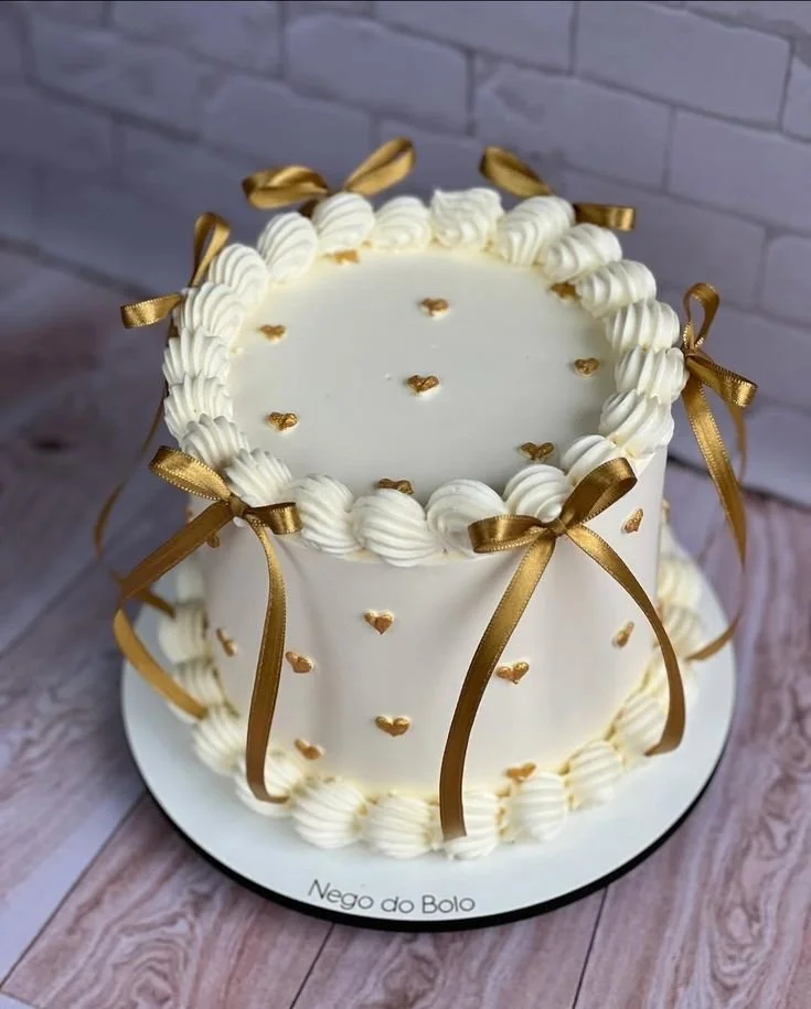 Gold Hearts And Bows Cake