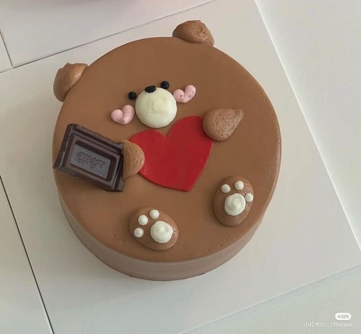 Teddy with Heart Brown Cake