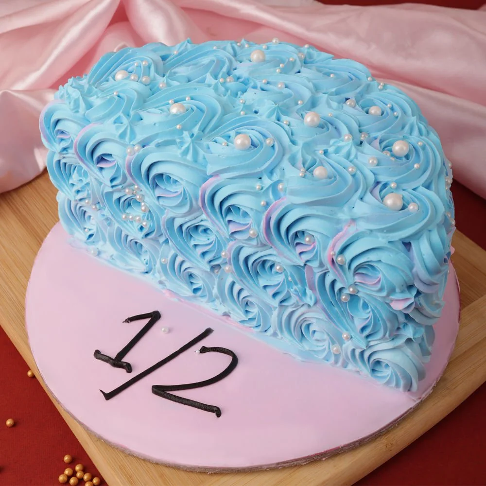 Half Birthday Blue Rosette Cake