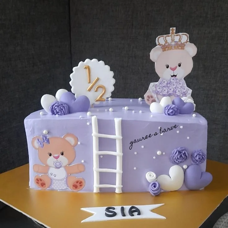 Teddy Half Birthday Shape Cake