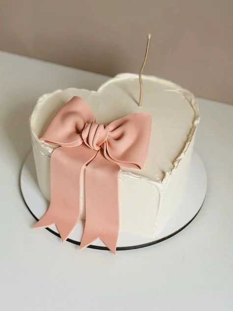 Pink Bow Cake[Heart Shape]