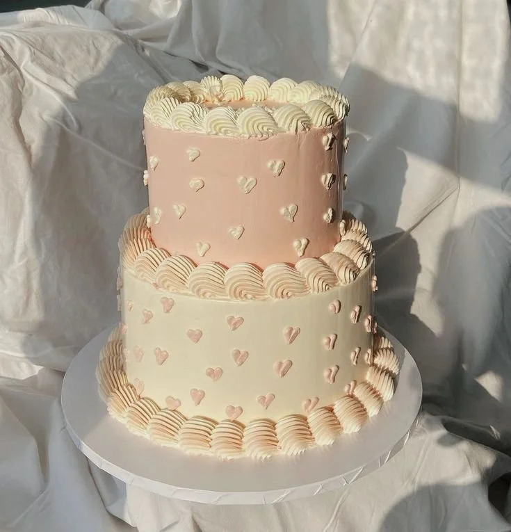 Pink and White Hearts Step Cake
