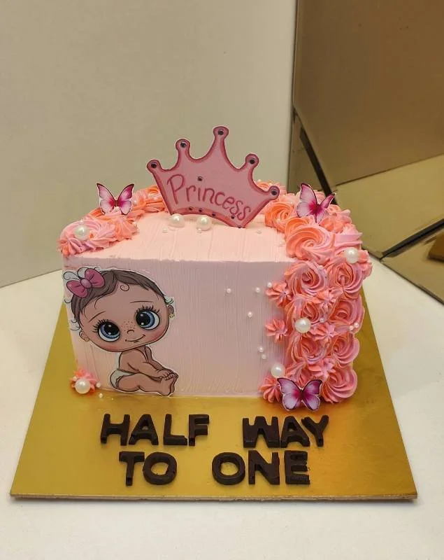 Cute Baby Girl Half Shape Cake