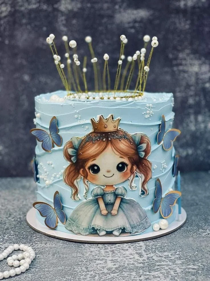 Cute Girl with Pearl Crown Cake