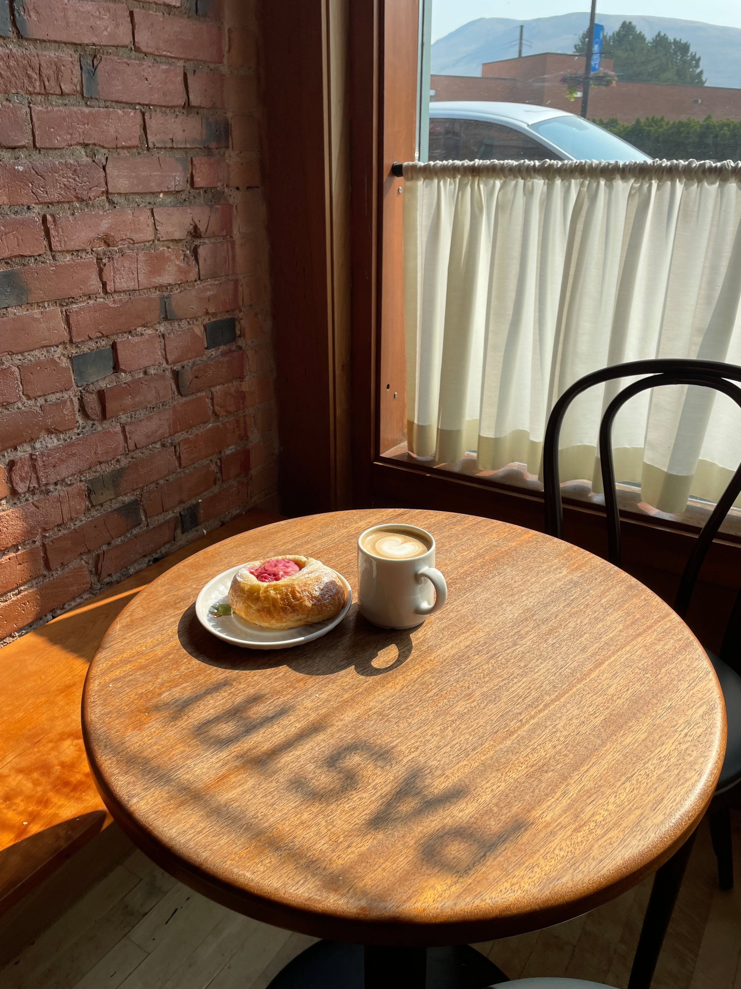 A Missoula morning. This cherry cheese danish from La Petite had an unexpected layer of chocolate underneath the cherry, and it was divine.