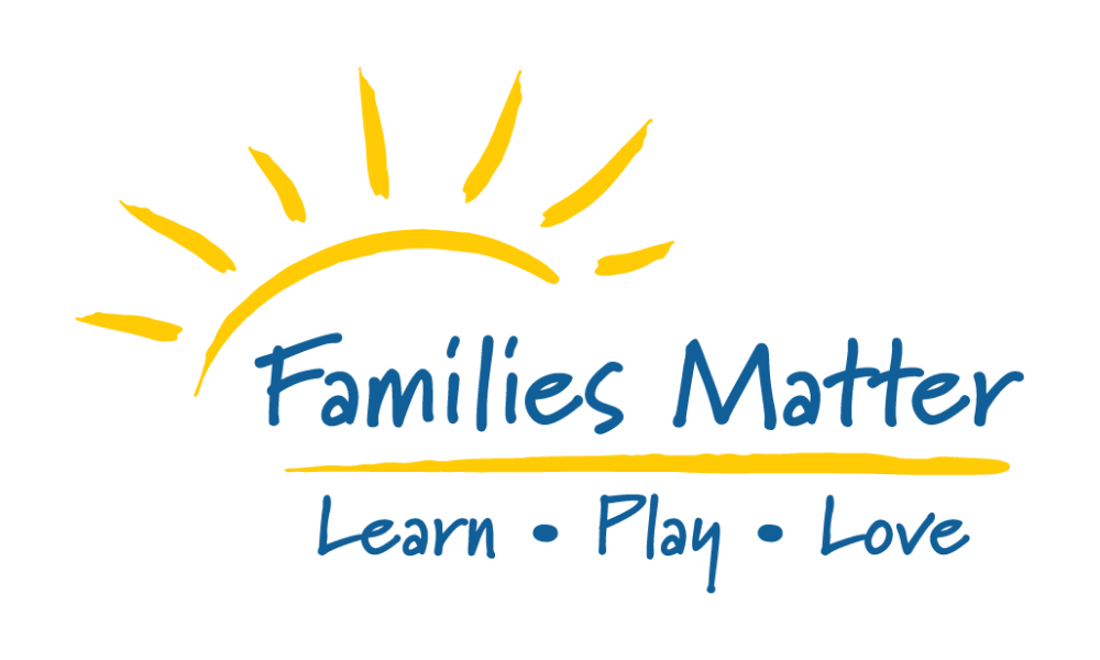 Logo for Families Matter featuring a stylized yellow sun and the tagline 'Learn', 'Play', 'Love'