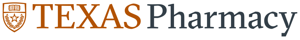 The logo of Texas Pharmacy featuring a shield with a star and Apache headdress design.