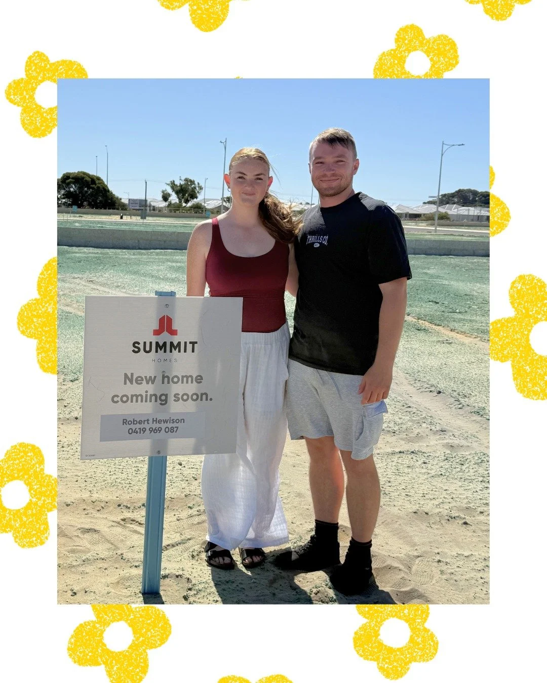 Anneke &amp; Ewan were very excited to make a claim on their special piece of soil 🏠
ㅤ

We got them together and marked the occasion with a NEW HOME COMING SOON sign!
ㅤ

It&rsquo;s a very exciting time to be getting into the market and building your