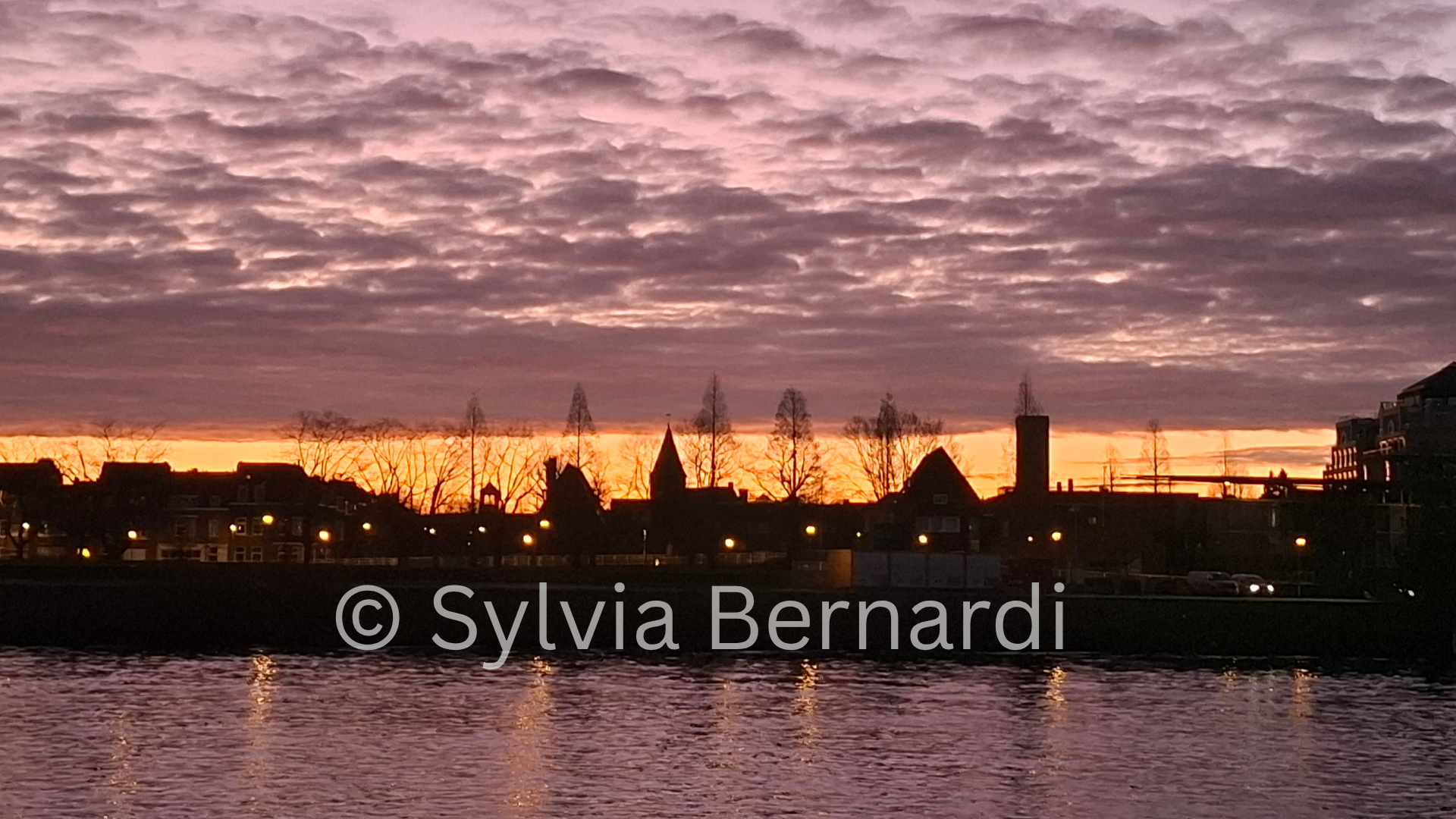 Dutch City at Dusk  Orange Skyline