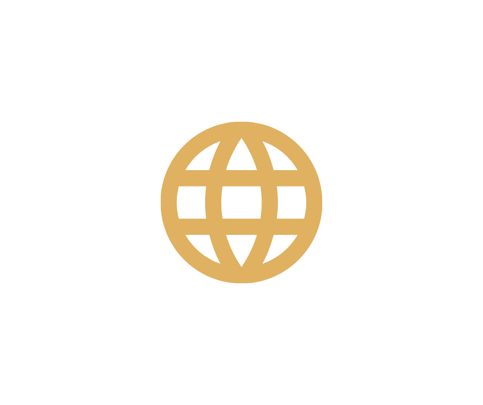 Gold globe icon on a white background.