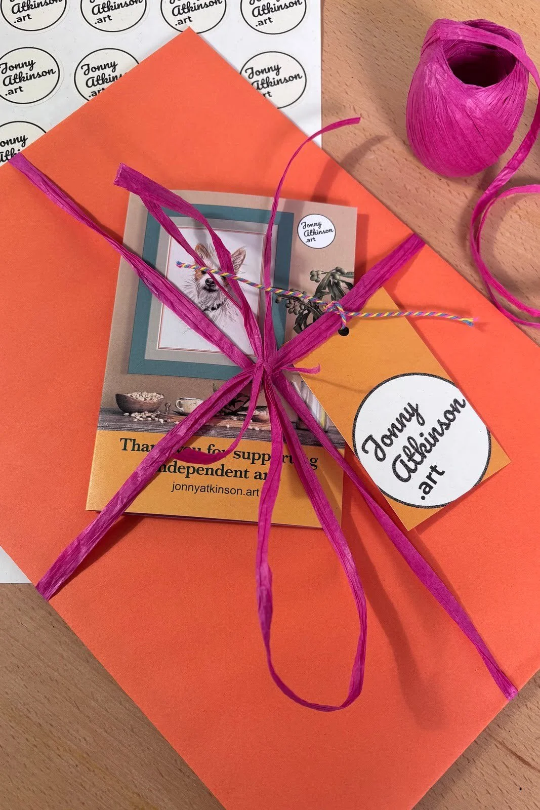 Custom pet portrait packaged ready for delivery
