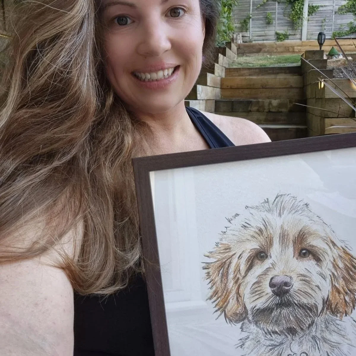 Owner with her custom pet portrait