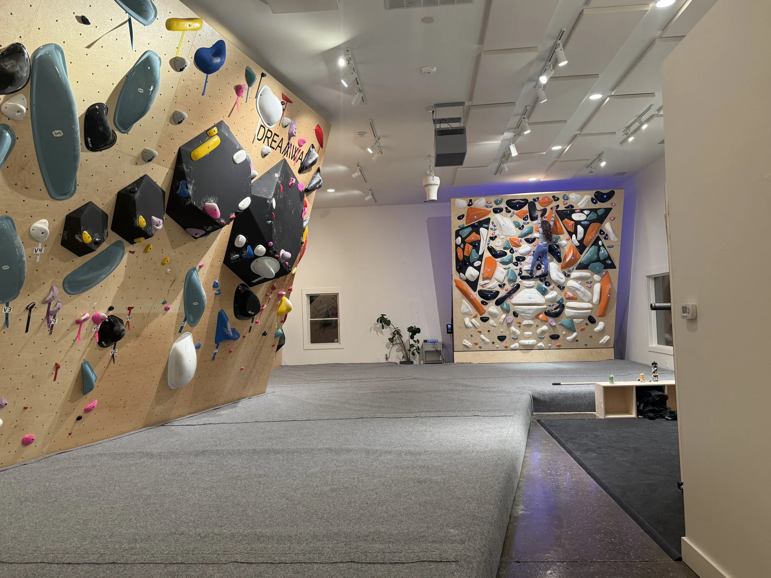bouldering wall and adjustable lit up board
