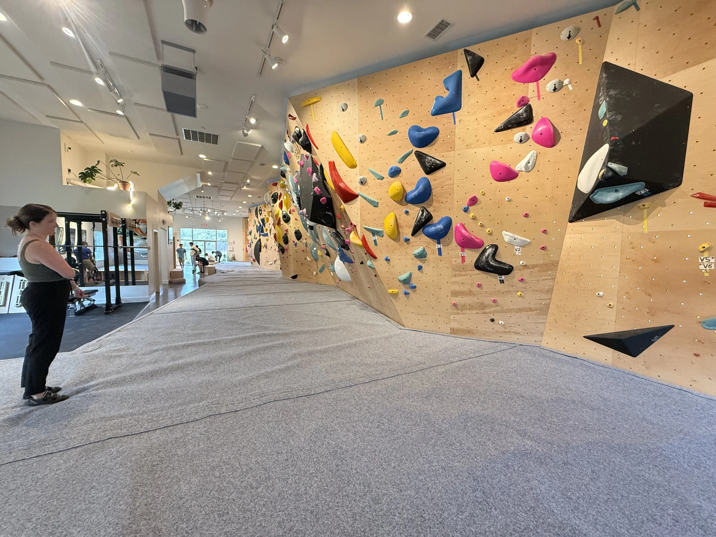 Looking down the bouldering wall 