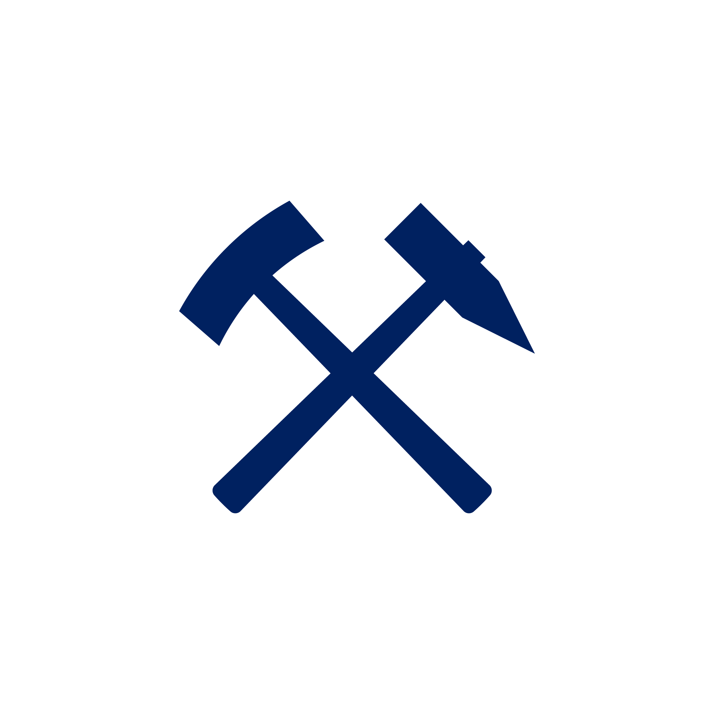 Ein Logo mit einem Hammer und einem Meißel gekreuzt, in dunklem Blau auf schwarzem Hintergrund.