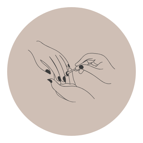 Illustration of a person receiving a manicure, with a hand being painted or decorated.