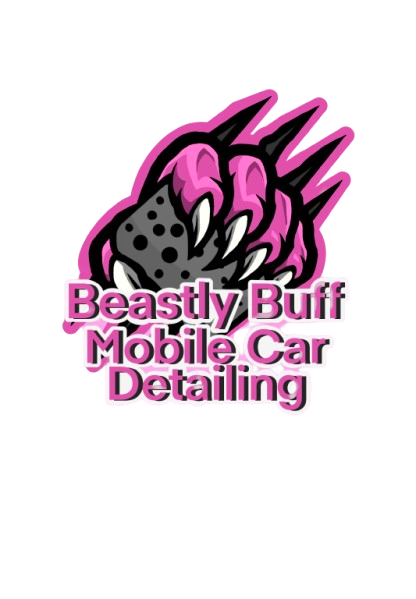 Logo featuring a fierce pink beast with sharp claws and teeth, and text that reads "Beastly Buff Mobile Car Detailing" in pink and purple.