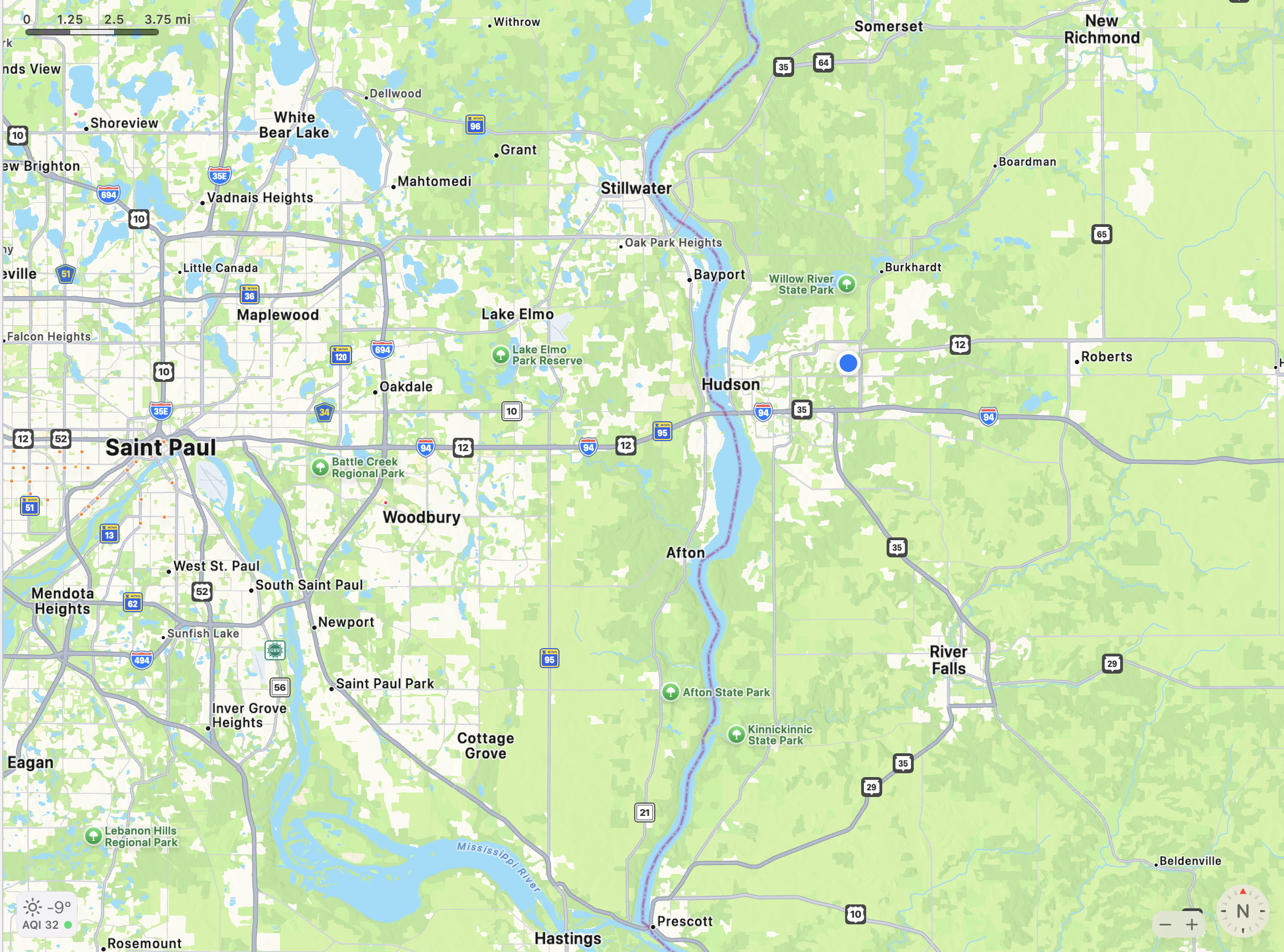 Map of the Minneapolis-St. Paul area with major highways, lakes, parks, and cities labeled, showing the Mississippi River running north to south.