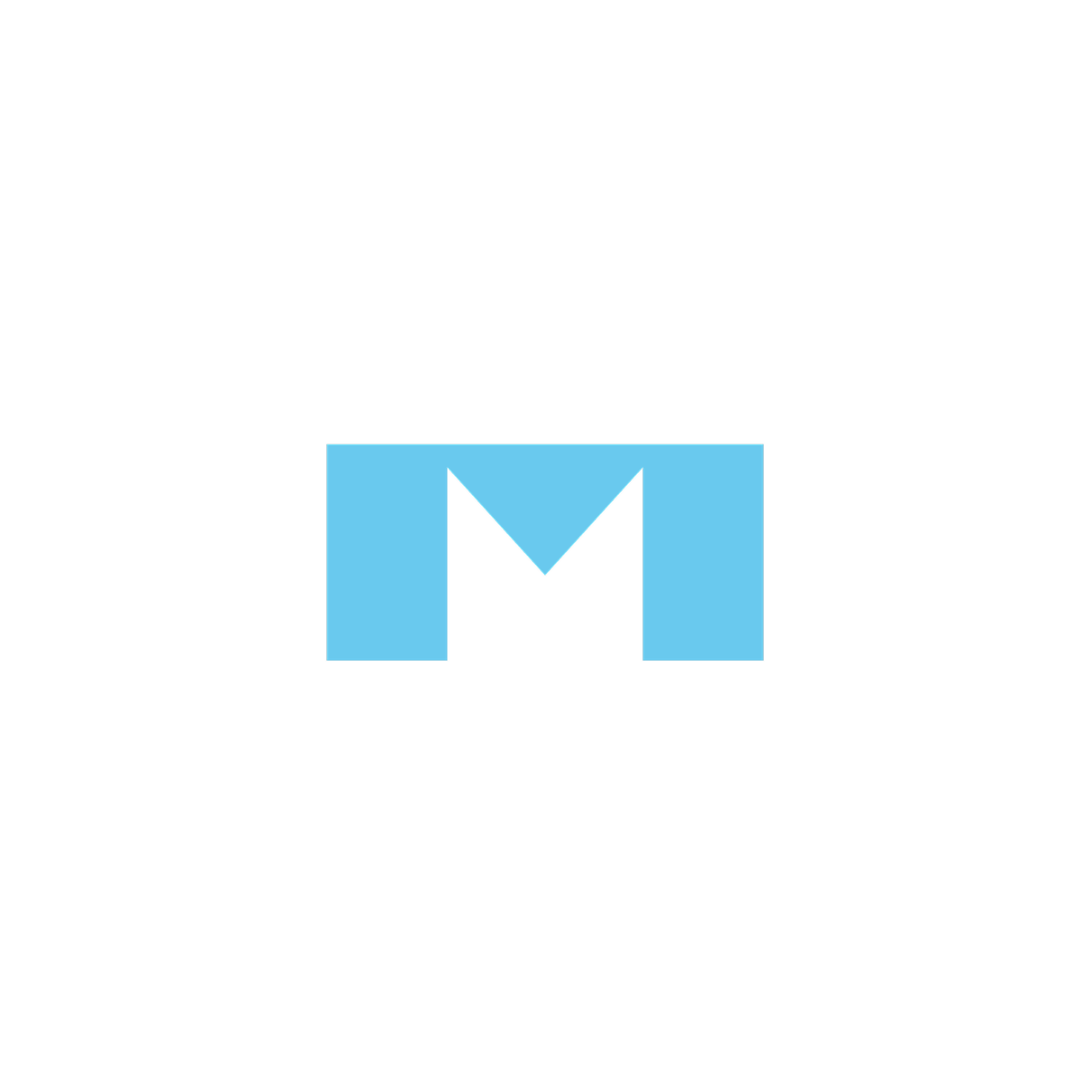 Light blue letter M in the center of a white background.