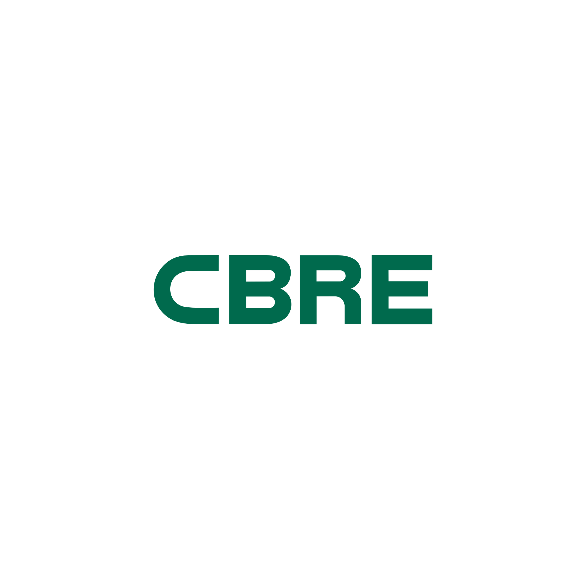 CBRE logo in dark green text on a white background