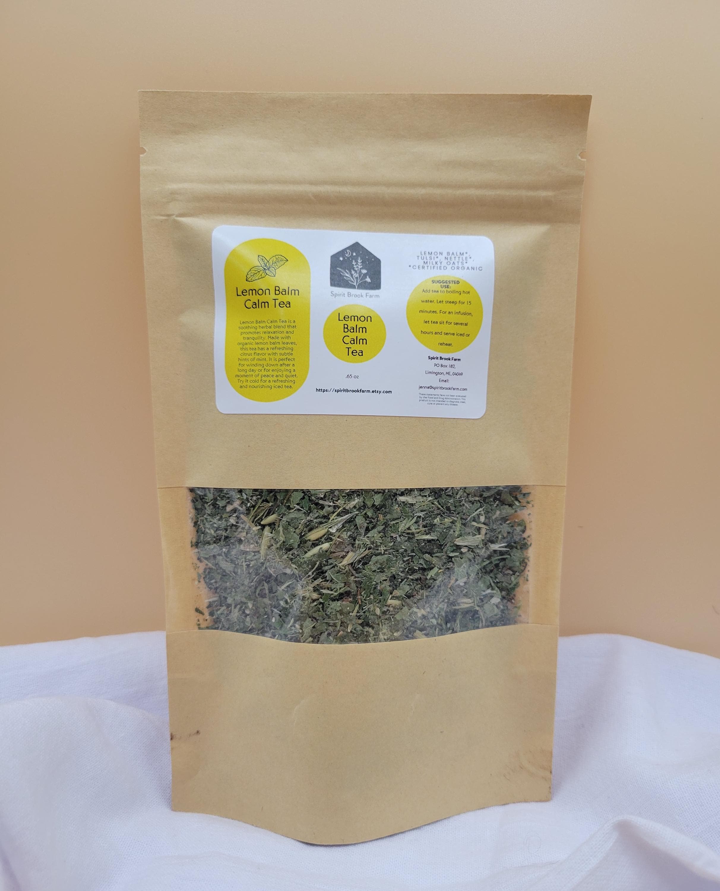 .75 oz lemon balm tea with brown background