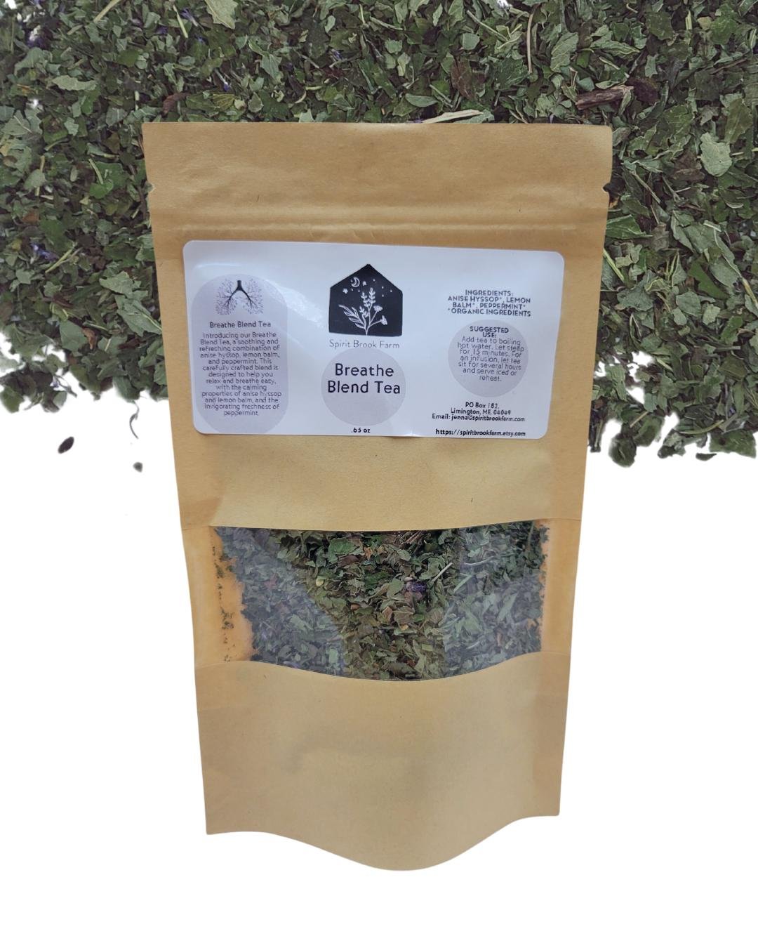 cough and cold tea .75 oz bag in front of herbal loose leaf tea background