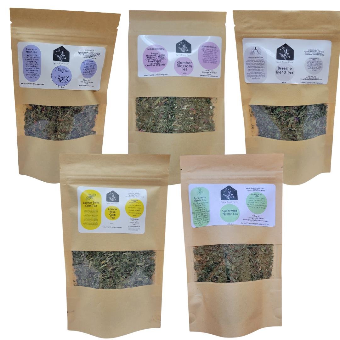 Herbal Loose Leaf Tea 5 pack on white background
