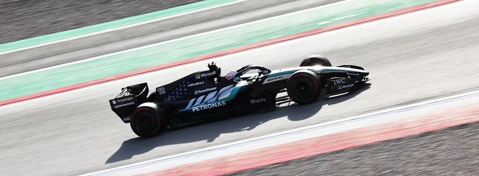 Mercedes' W16 shot during Barcelona Shakedown