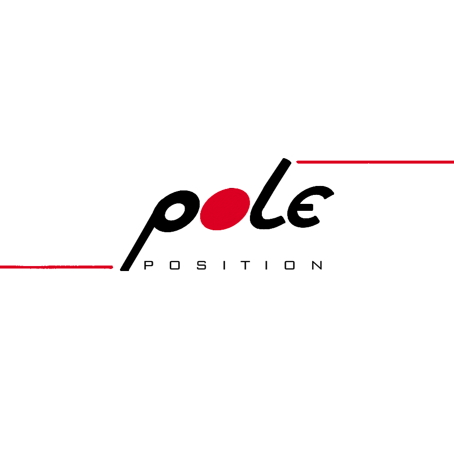 Logo with the words "pole POSITION" where "pole" is stylized with a red circle as the 'o' and a black slash as part of the 'p', and "POSITION" written underneath in smaller letters.
