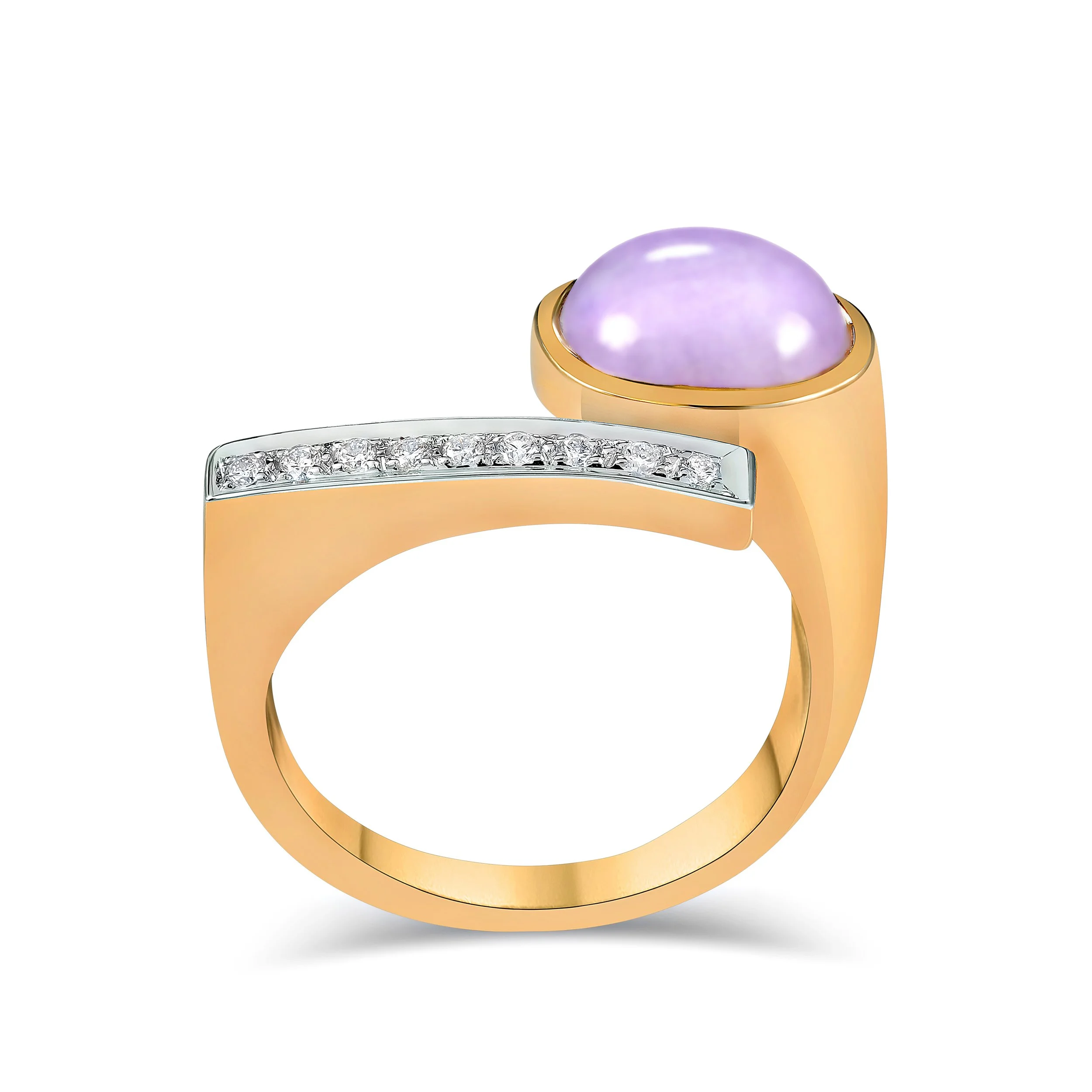 Lavender Jade ring with natural diamond 14k gold