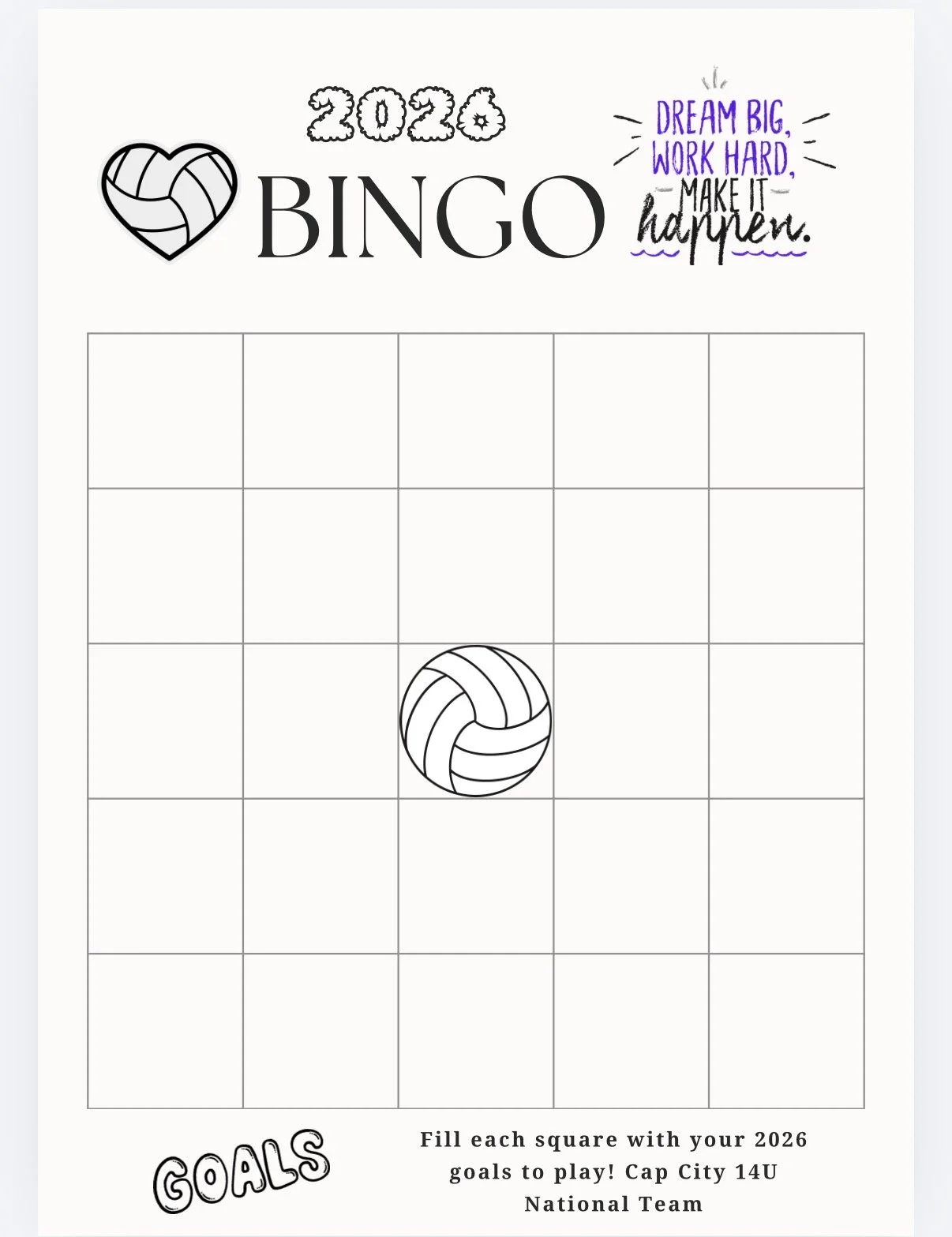 Volleyball Goals Bingo