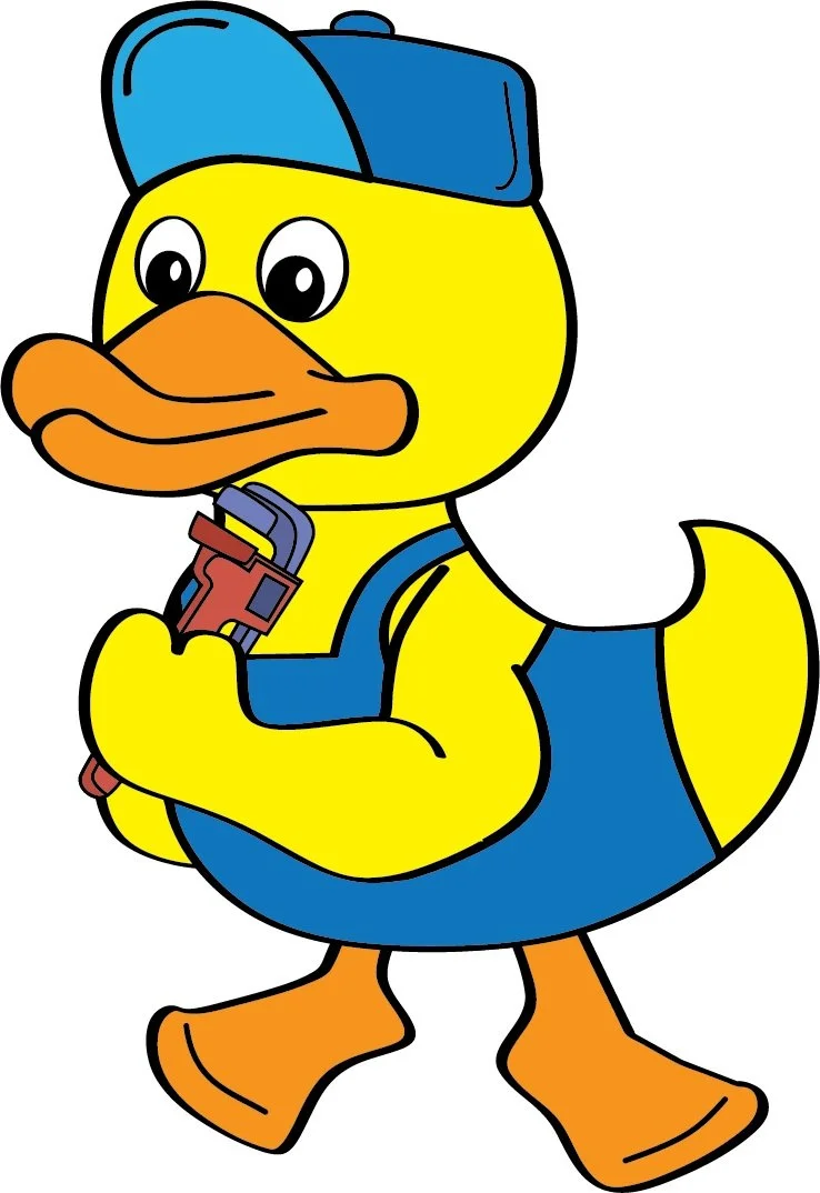 Sanders Mascot, Can Do the Duck, holding a plumbers wrench