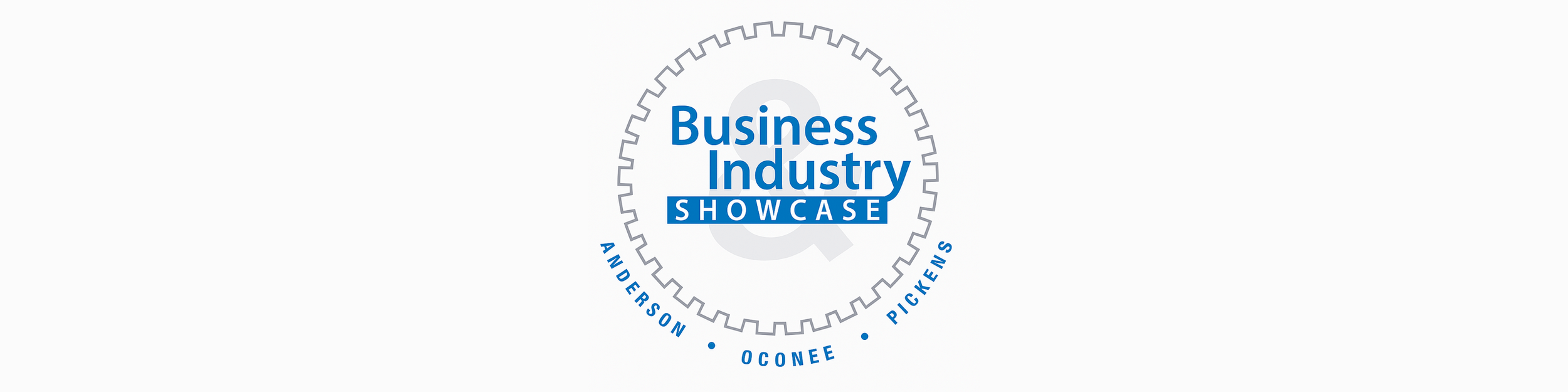 Logo for Business Industry Showcase featuring a gear outline with the event title and organizers' names around it.