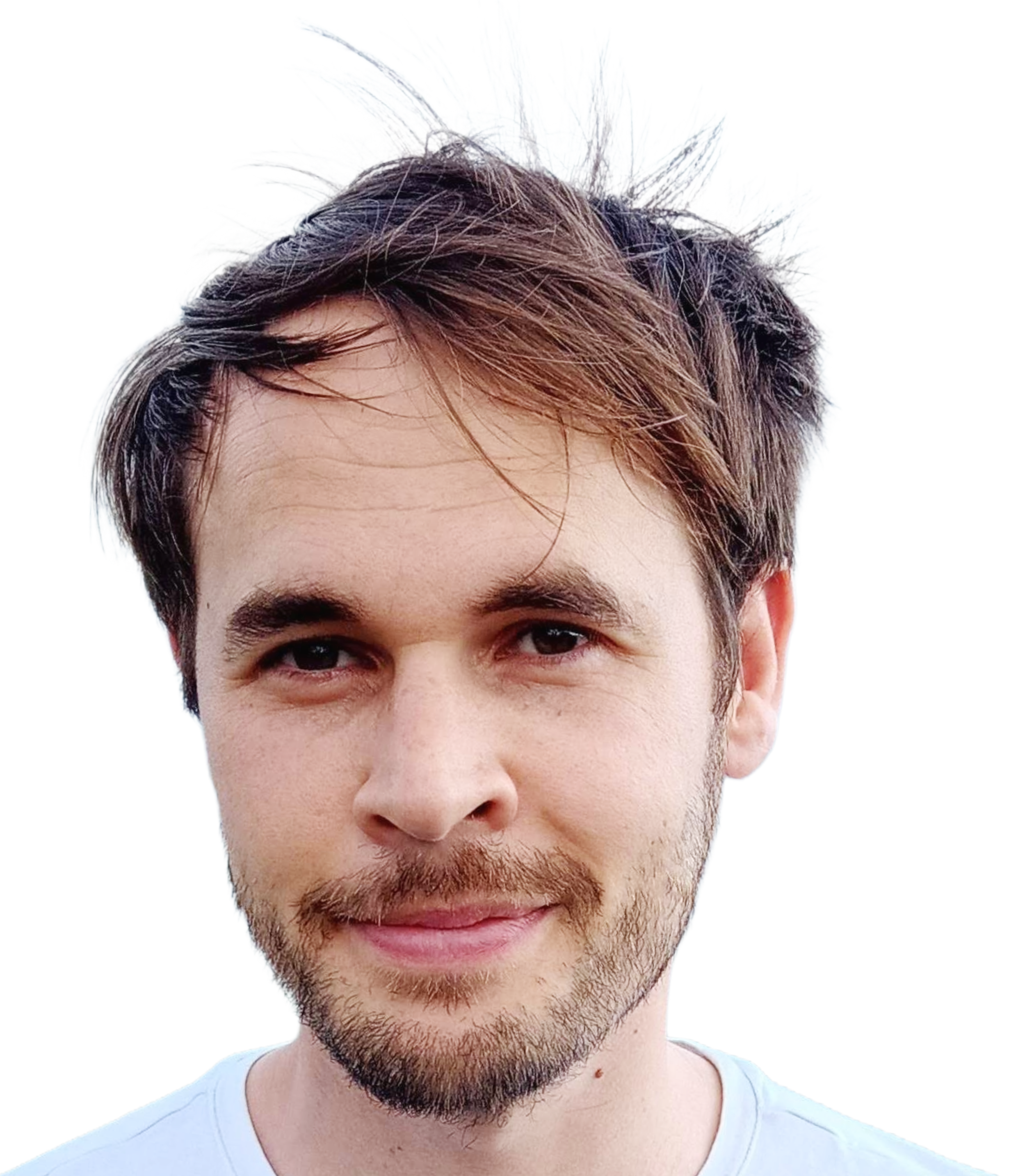 Niek - A young man with brown, messy hair, light facial hair, and a slight smile.