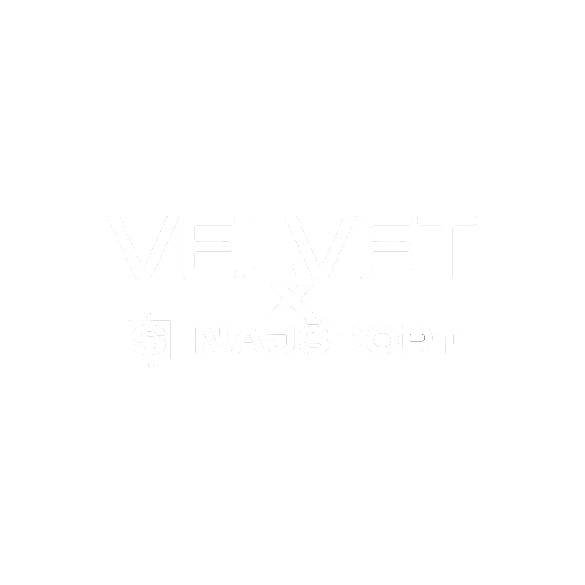 Black logo with a stylized mountain outline and the words 'VELVET' and 'NAŠSPORT' underneath in white text.