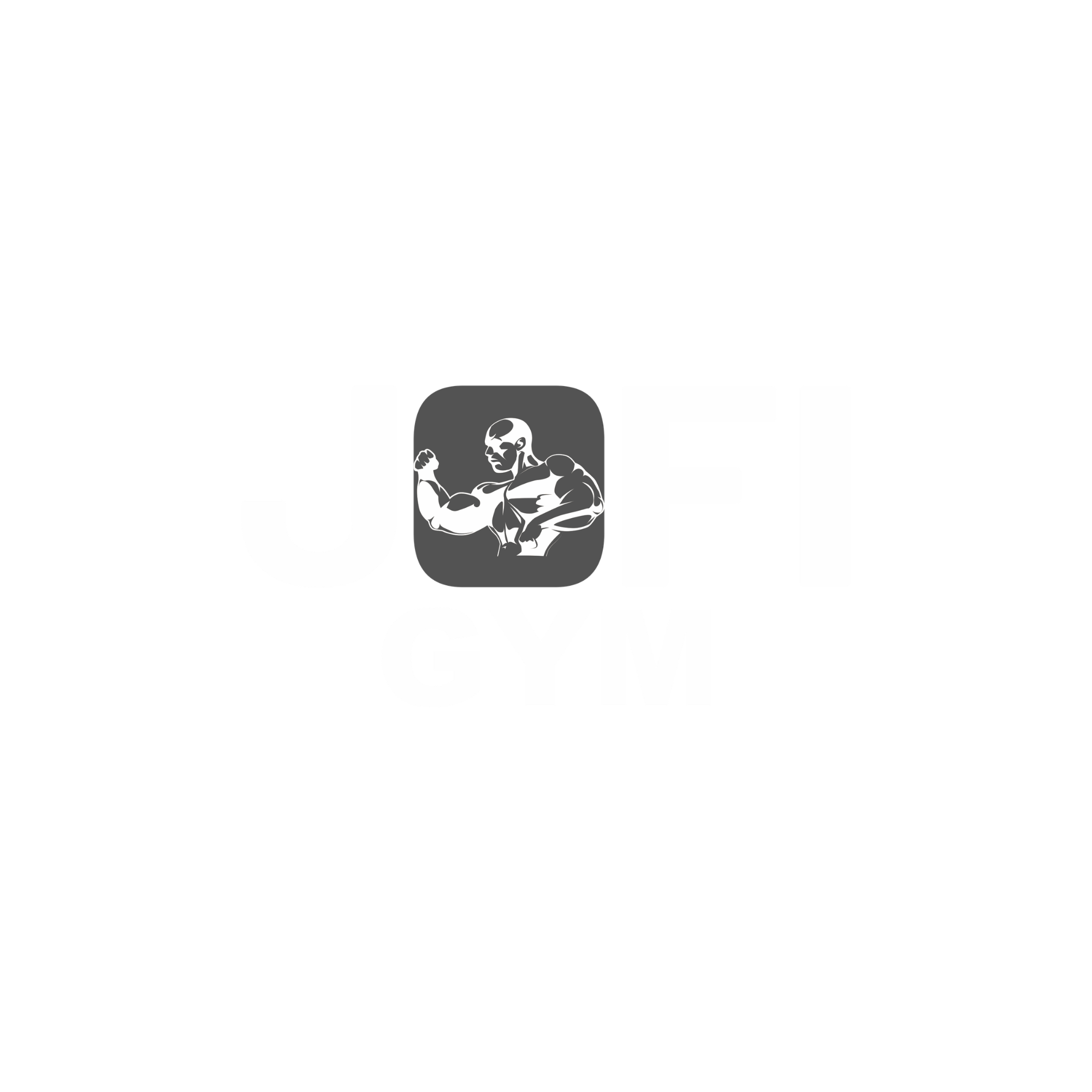 Black background with white text reading 'LIFT JOE GYM' and an image of a muscular man flexing his biceps inside a square near the text.