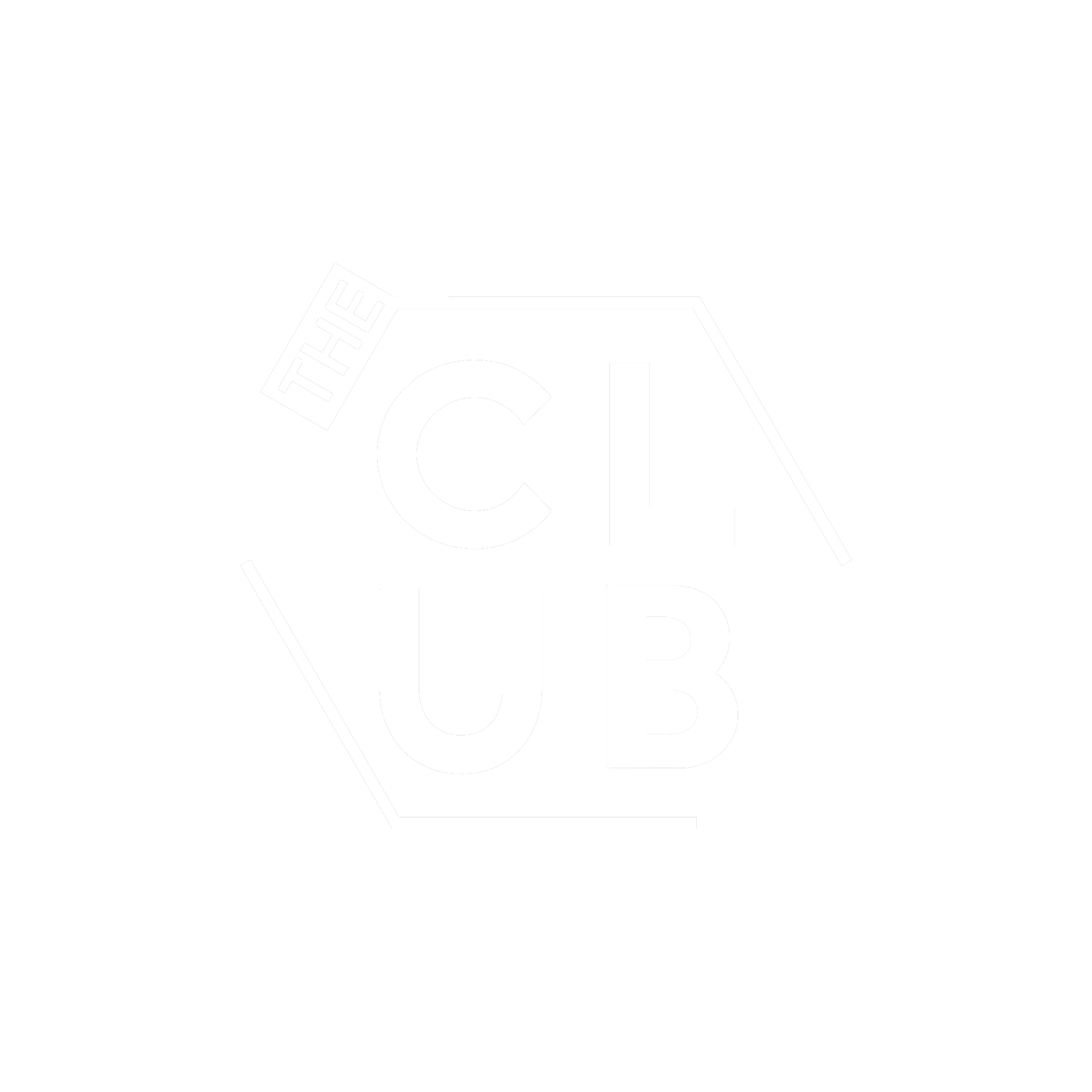 Black background with white outlines of a camera and the words "The Club" in diagonal on the camera lens.