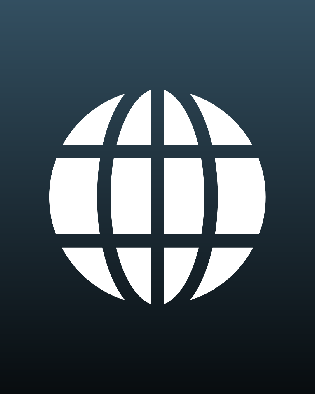 Icon of a globe with latitude and longitude lines on a dark gradient background.