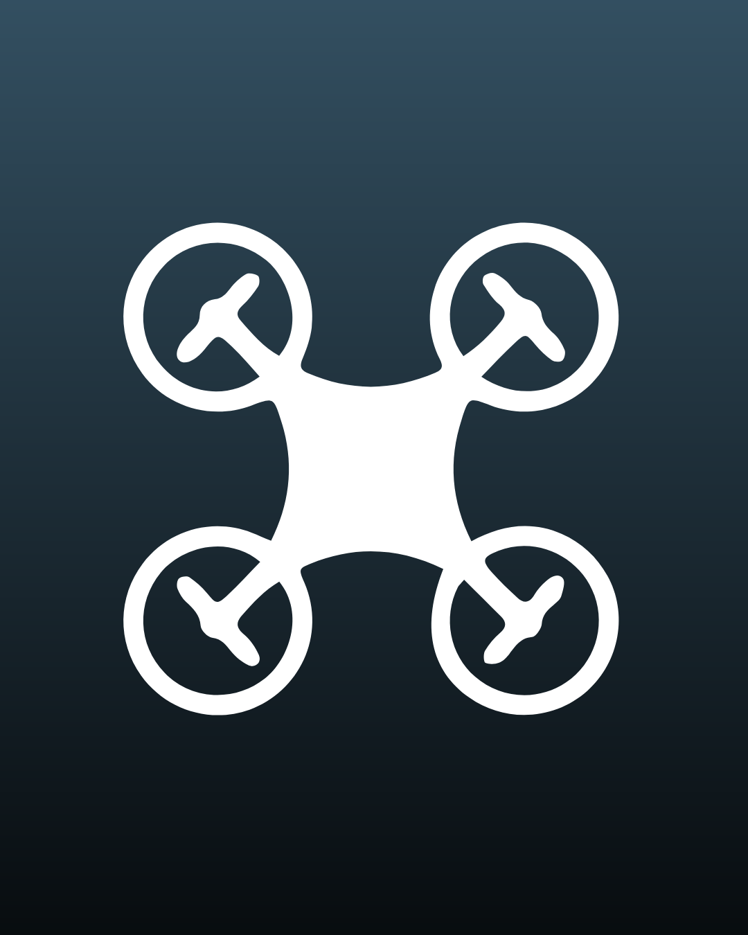 Outline of a quadcopter drone with four propellers on a dark background.