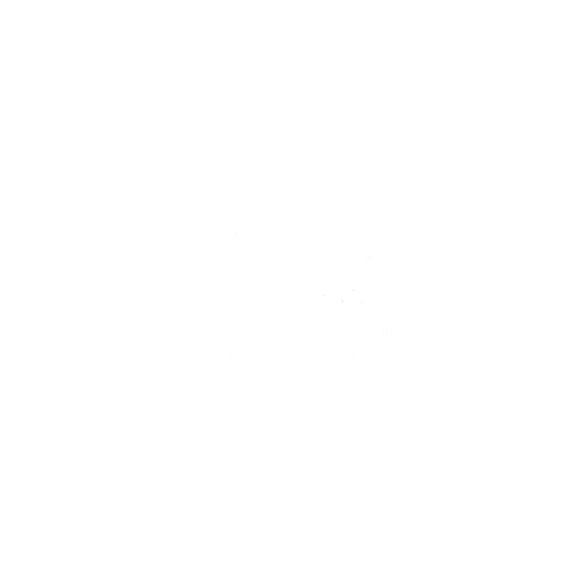 Black and white logo featuring a Greek key pattern border and a central emblem of a skull with a snake and other elements.