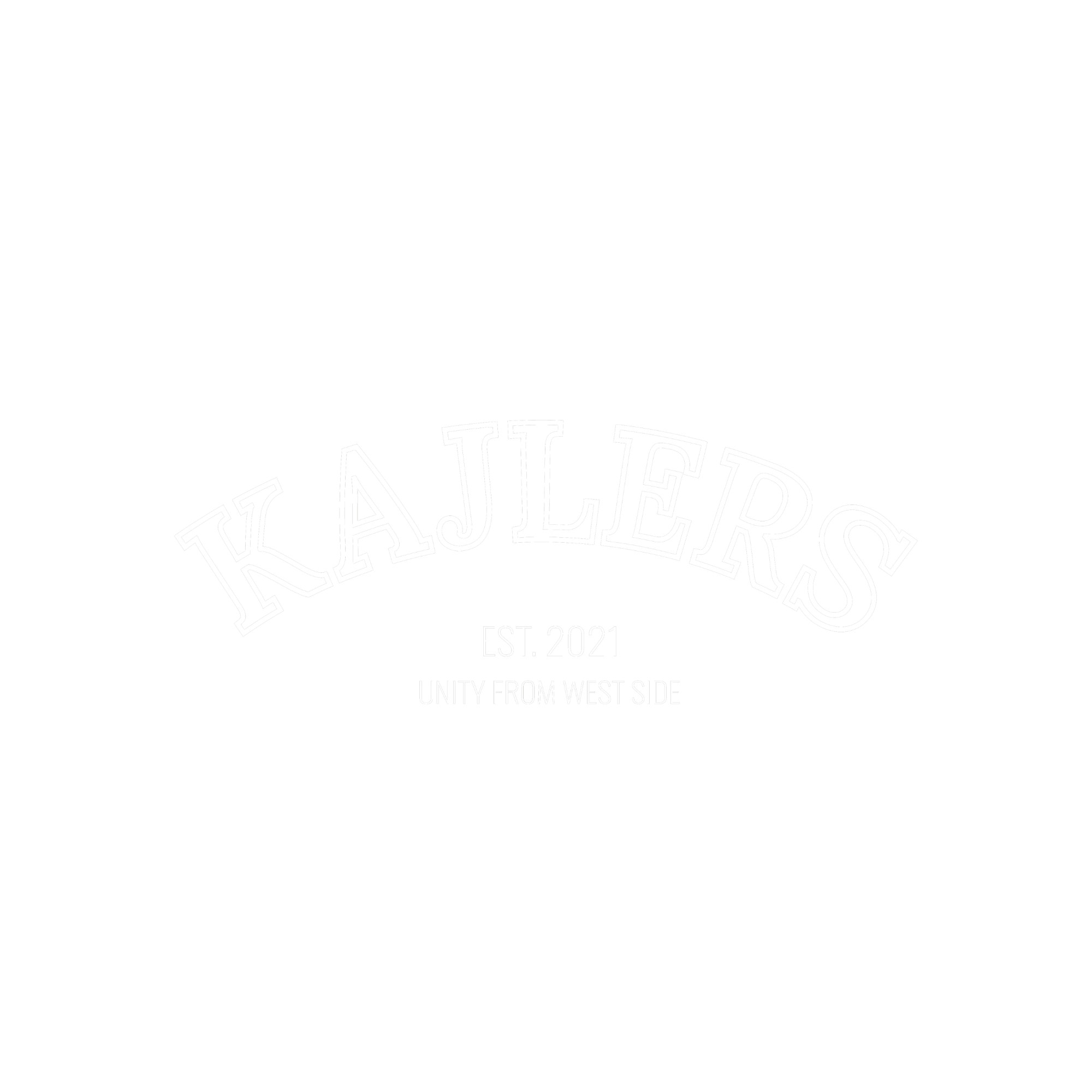 Black logo with white text reading 'KAJ TEO' and 'EST. 2021' with additional text 'UNITY FROM WEST SIDE'.