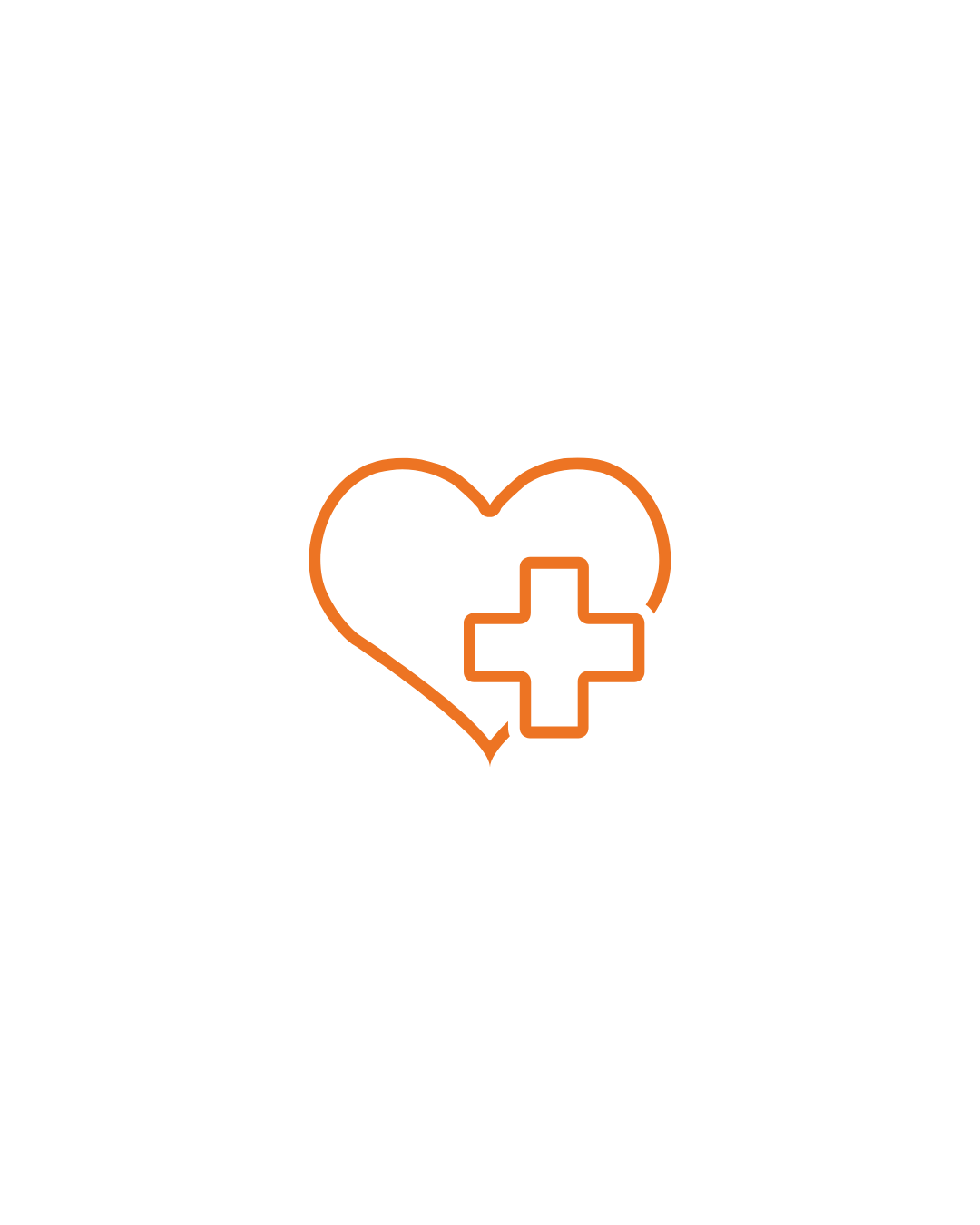 Outline of a heart with a medical cross inside, representing healthcare or medical aid.